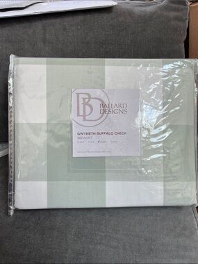 Ballard Designs Gwyneth Buffalo Check Bedskirt in Light Green and White